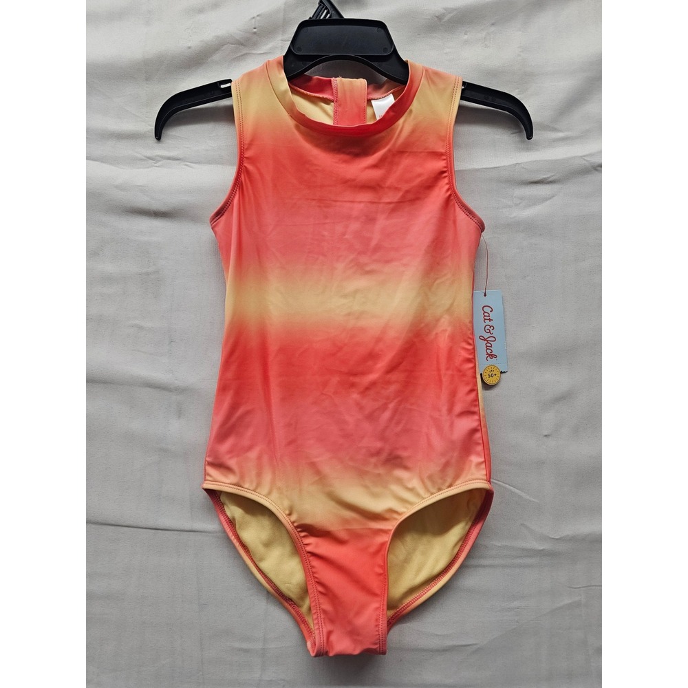 Cat & Jack Girls Ombre One Piece Swimsuit Orange Polyester Blend Size Large